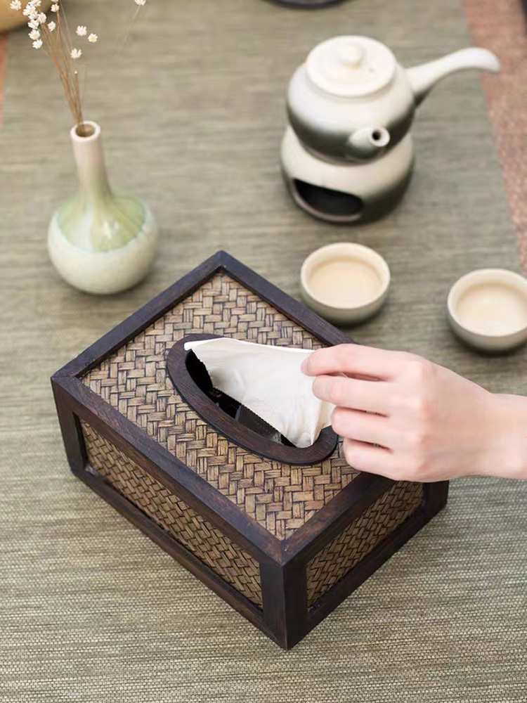 百年许氏实木创意竹编复古抽纸盒