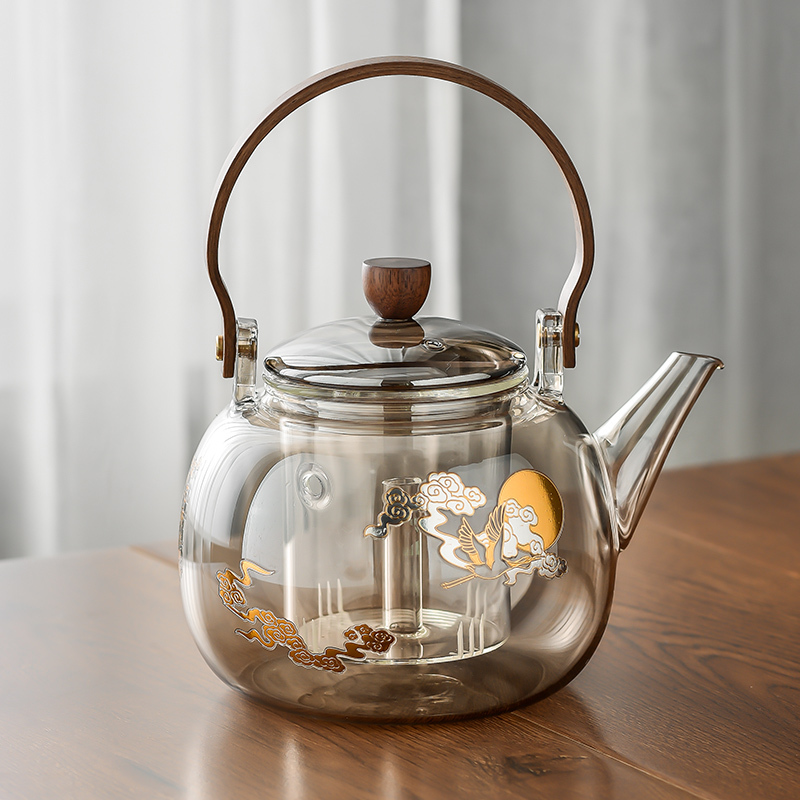 宋艺轩电陶炉煮茶器电陶茶炉玻璃壶蒸煮两用家用小型煮茶炉套装·金彩色方炉
