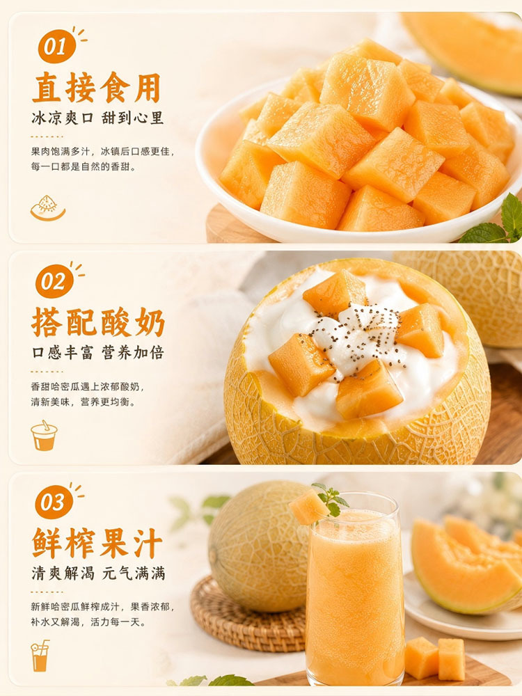 甘肃黄金哈密瓜带箱9斤【3-4个】皮薄肉厚 香甜多汁 果香浓郁