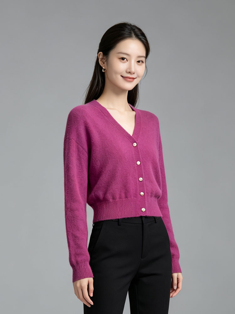 【溯源认证】锦丝羊绒V领开衫A5FSC7038HH·玫红