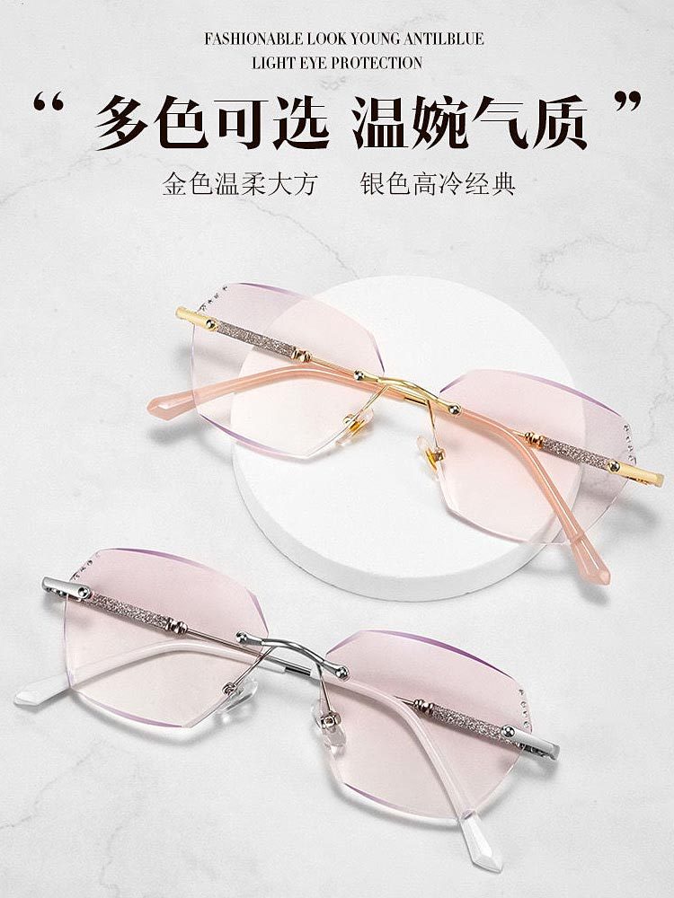 超好看钻石切边无框防蓝光高清老花镜215#·银色