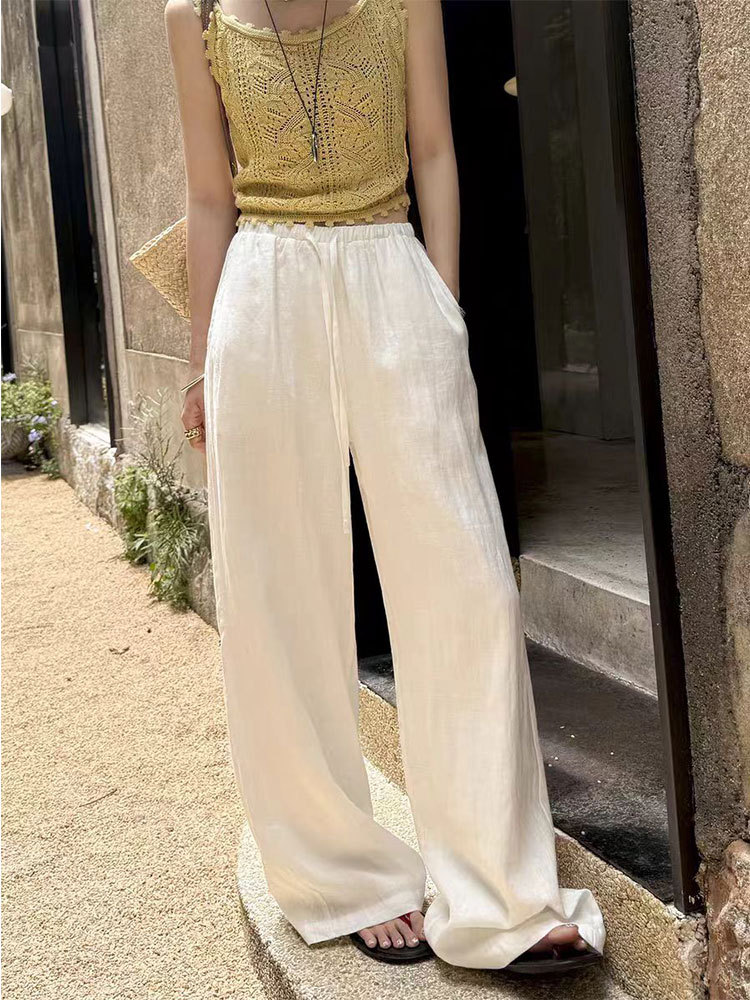 高级感老钱风棉麻透气垂感百搭显瘦阔腿裤·黑色