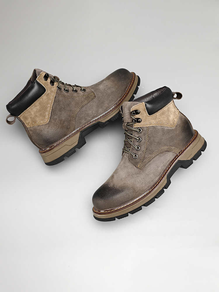 马丁靴男士户外工装鞋高帮系带皮面加绒加厚保暖休闲短靴RSD-98287Ａ·灰色单鞋