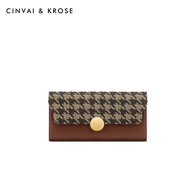 CinvaiKrose 钱包女长款新款零钱包钱夹薄卡包手拿包K6361·棕色