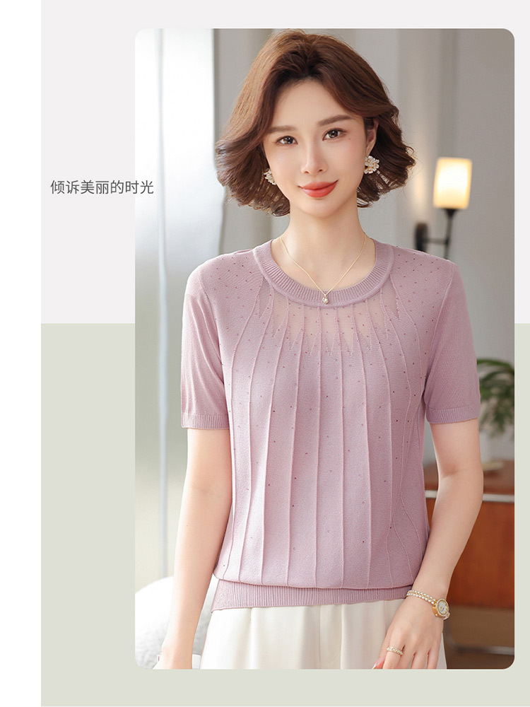欧奈丝 女士大码国风镂空短袖冰麻衫6155608·紫色