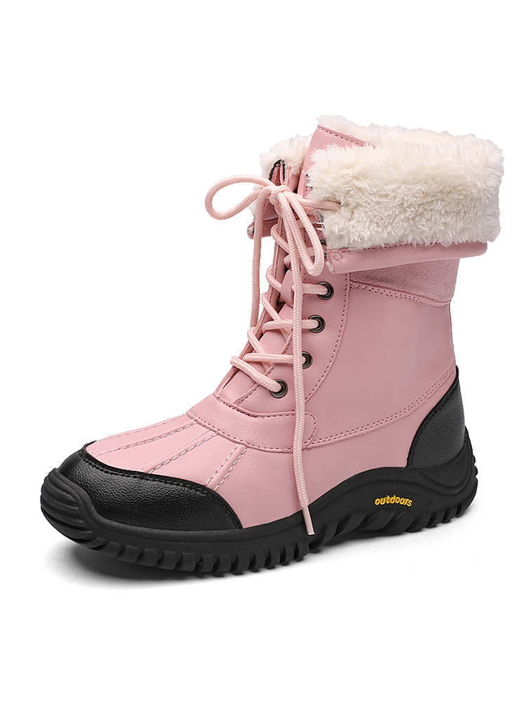 雪地靴女士高筒棉靴冬季大码保暖棉鞋户外防滑雪地靴抗寒LW-5469·粉色