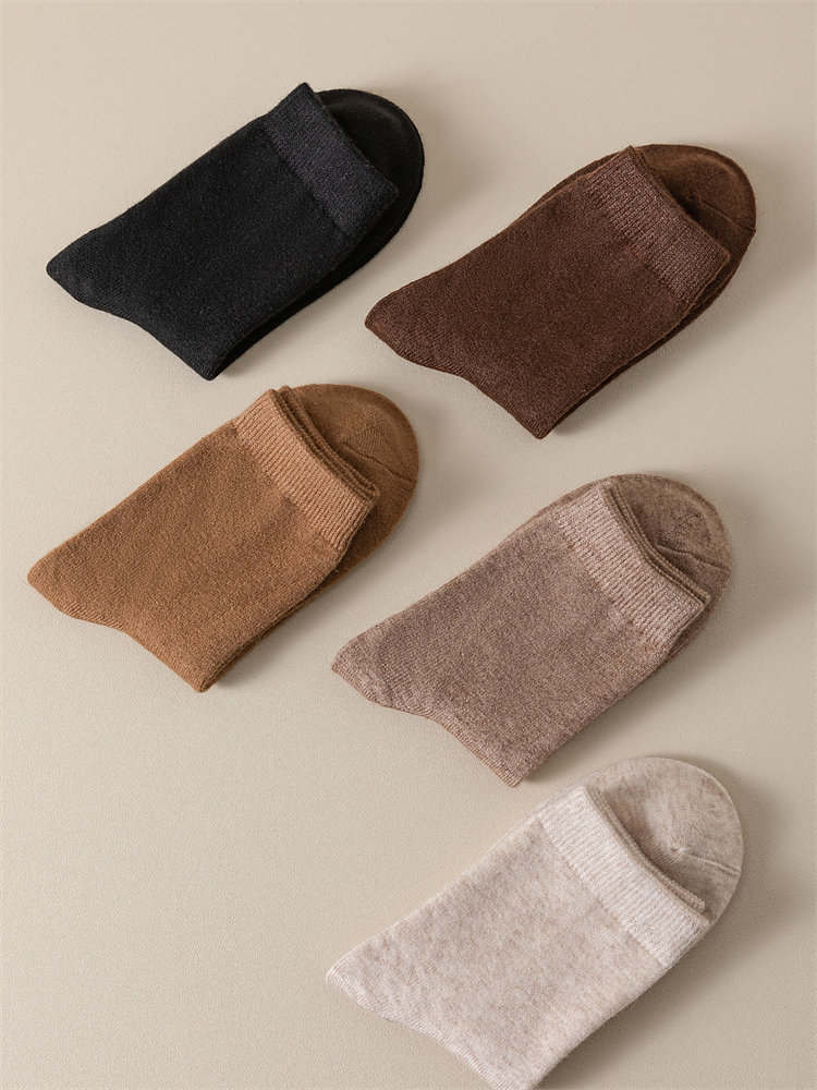 棉道男女平板纹羊毛袜混色5双