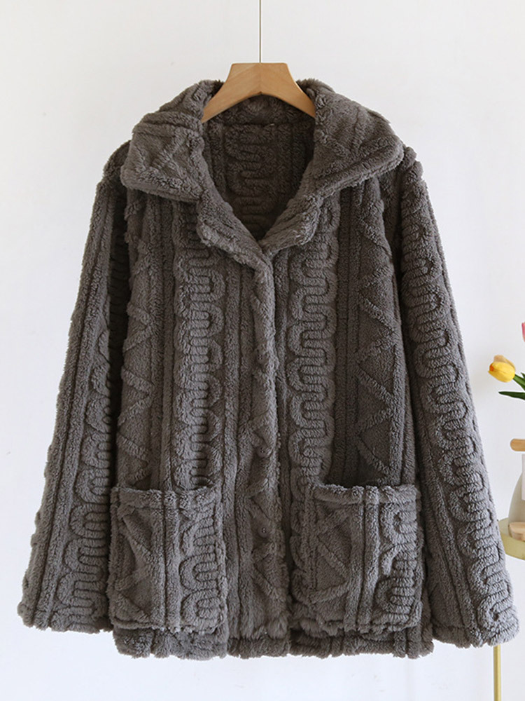 【清仓特价】男女款加厚法兰绒开扣口袋家居服·男青色
