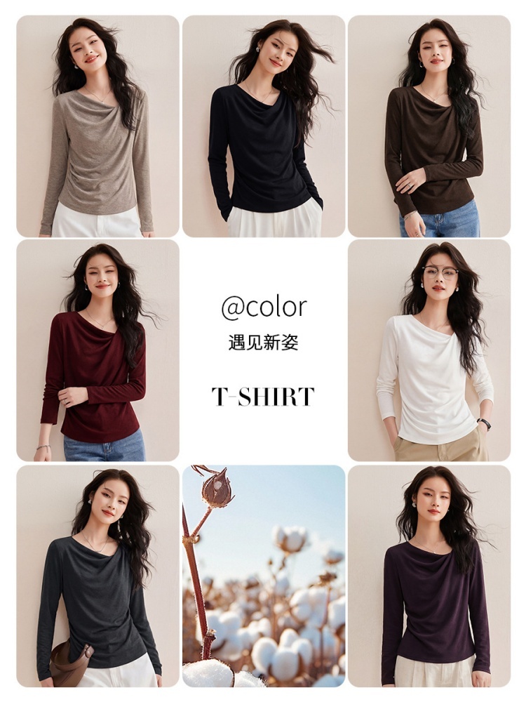 【超弹绒感】修娴设计感斜领收腰T恤M929·白色