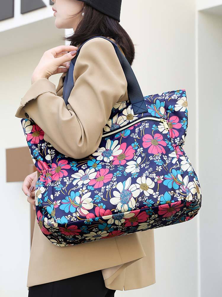 潮流民族风印花大容量防水尼龙单肩包616#·彩色花簇