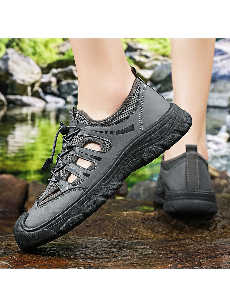 新款透气镂空网面轻便舒适软底男士单鞋·军绿色