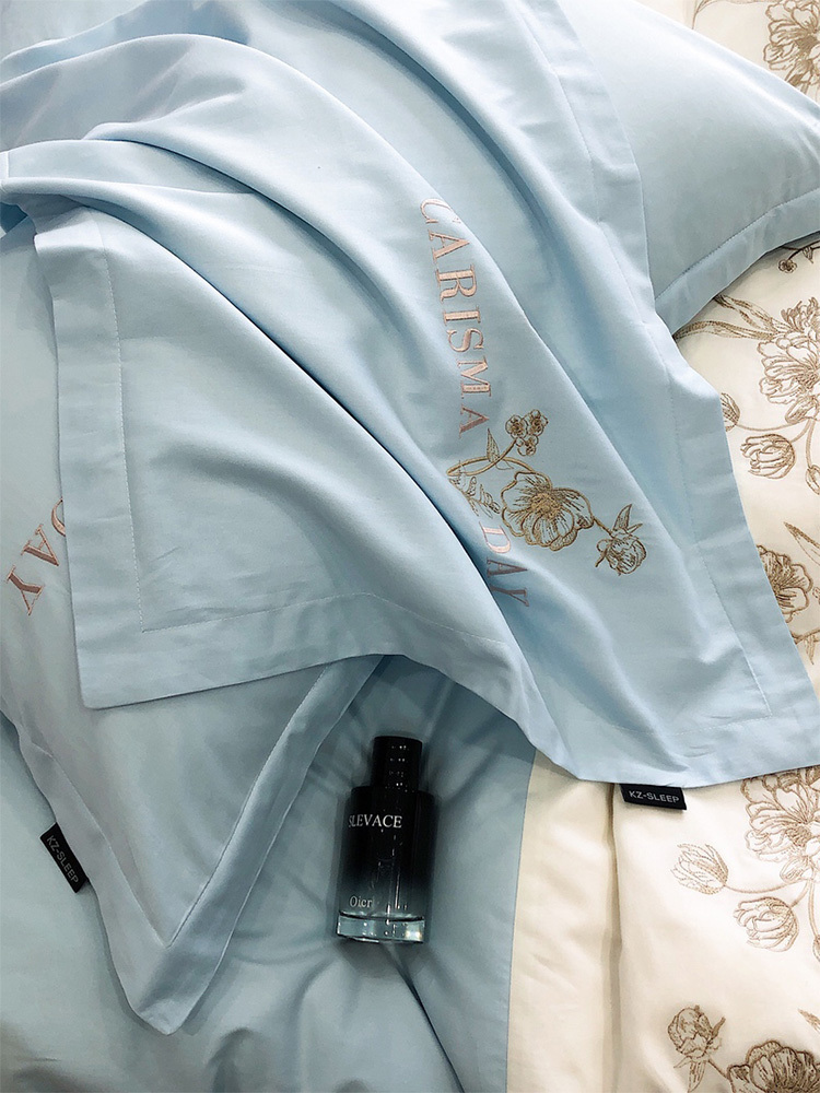 凯特之家全棉优雅高精密刺绣四件套·艾薇儿-蓝