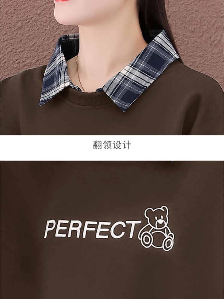 轩凌子格子拼接休闲卫衣S82310033·咖色