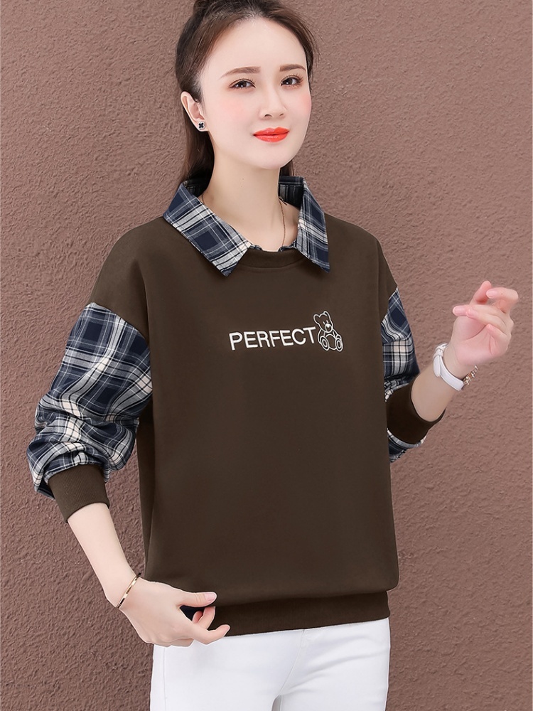 轩凌子格子拼接休闲卫衣S82310033·咖色