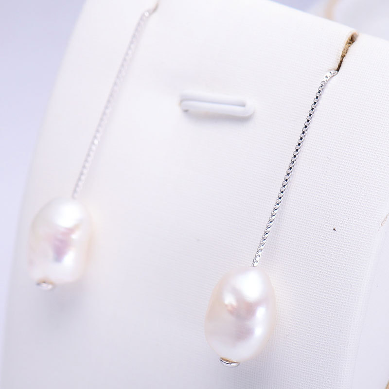 岛上明珠 淡水珍珠耳线s925纯银异形时尚款·白