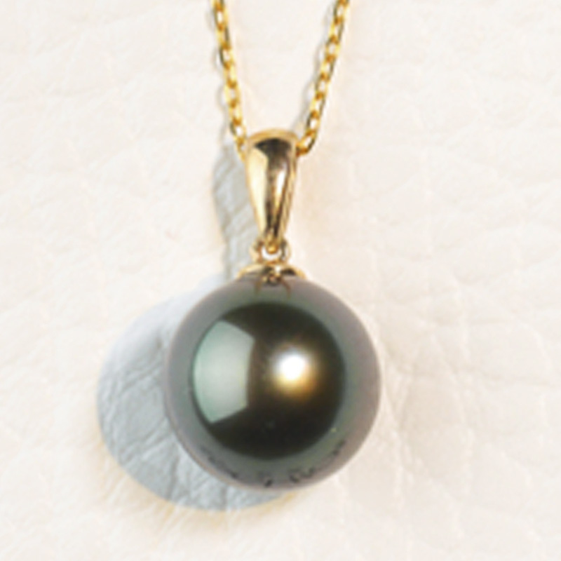 明益珠宝18K金黑珍珠吊坠9-10MM