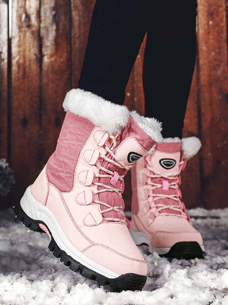逐旅 雪地靴女生加绒加厚保暖厚底防水棉鞋LW-8828·粉色