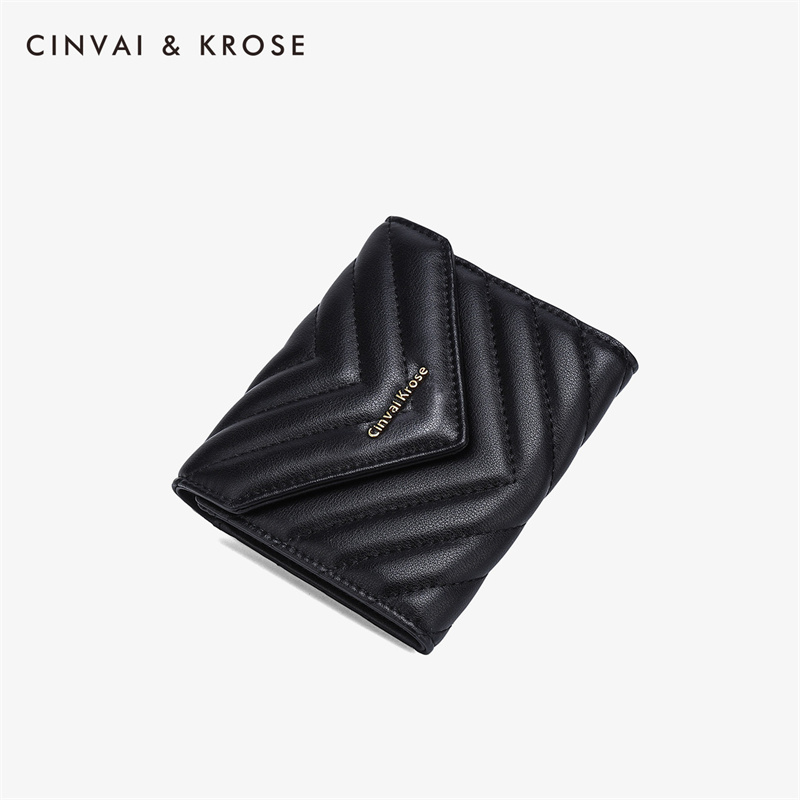 CinvaiKrose 钱包女短款时尚迷你零钱包多功能钱夹潮K6055·赫本黑-长款