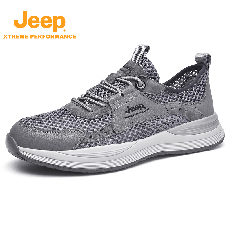 jeep夏季男鞋镂空网面透气大网眼运动P311291278·灰色（皮鞋码）