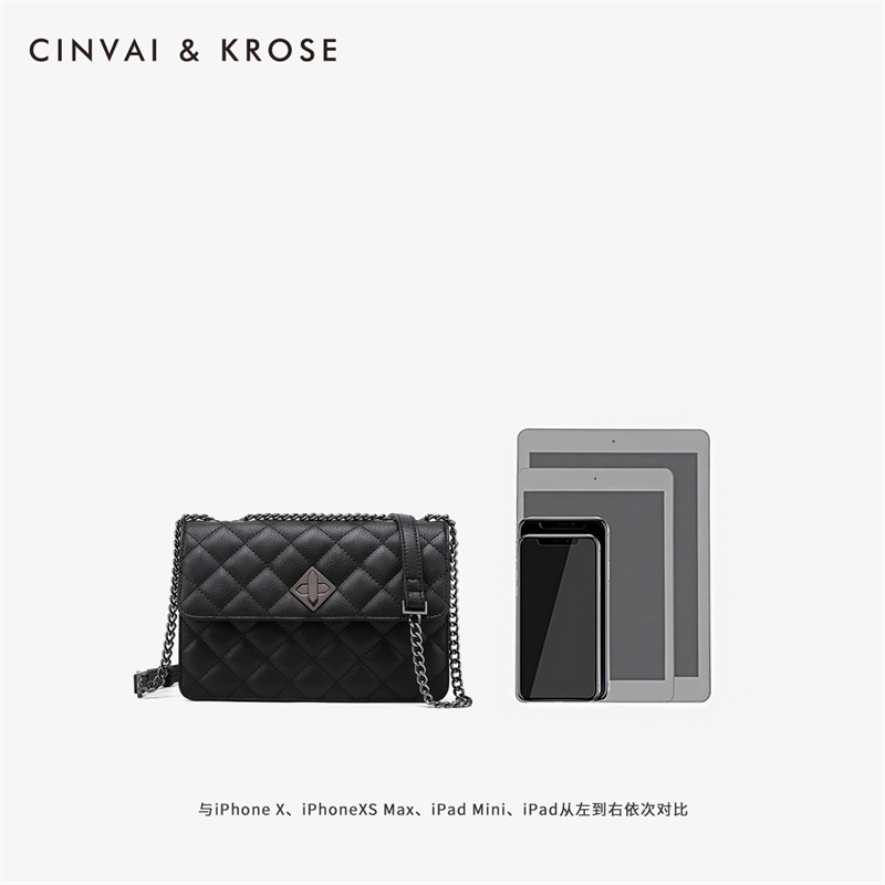 CinvaiKrose 包包时尚牛皮斜挎包女高级感网红单肩包女包B6078·黑色