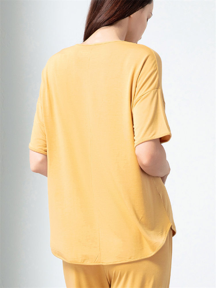 纤丝鸟摩登彩色系列女士圆领半袖衫·姜黄色