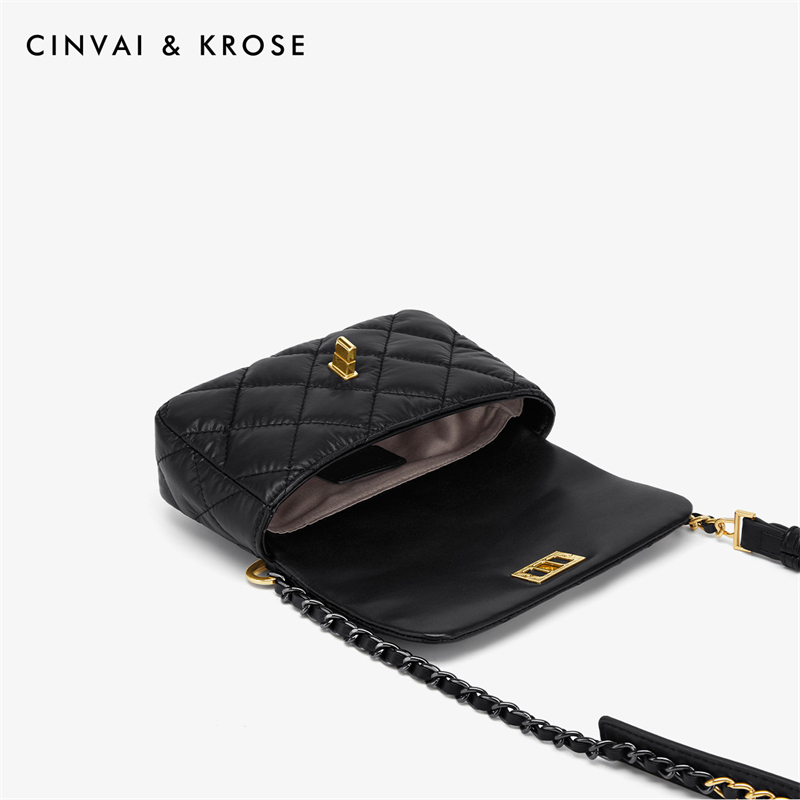 CinvaiKrose 包包女新款潮时尚百搭斜挎包小众单肩包女包B6295·黑色