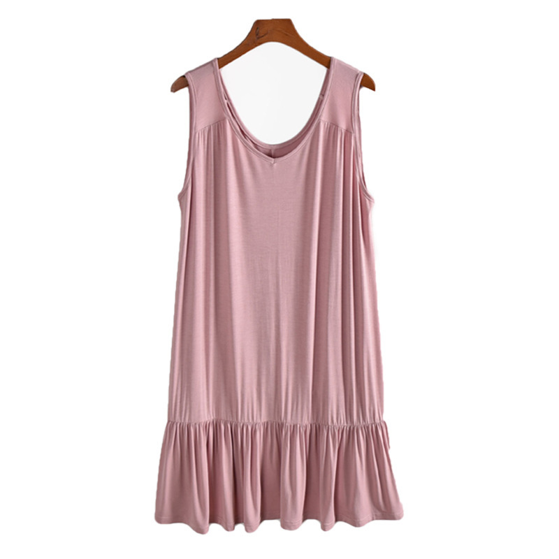 60S莫代尔无袖大码内外两穿连衣裙·粉色