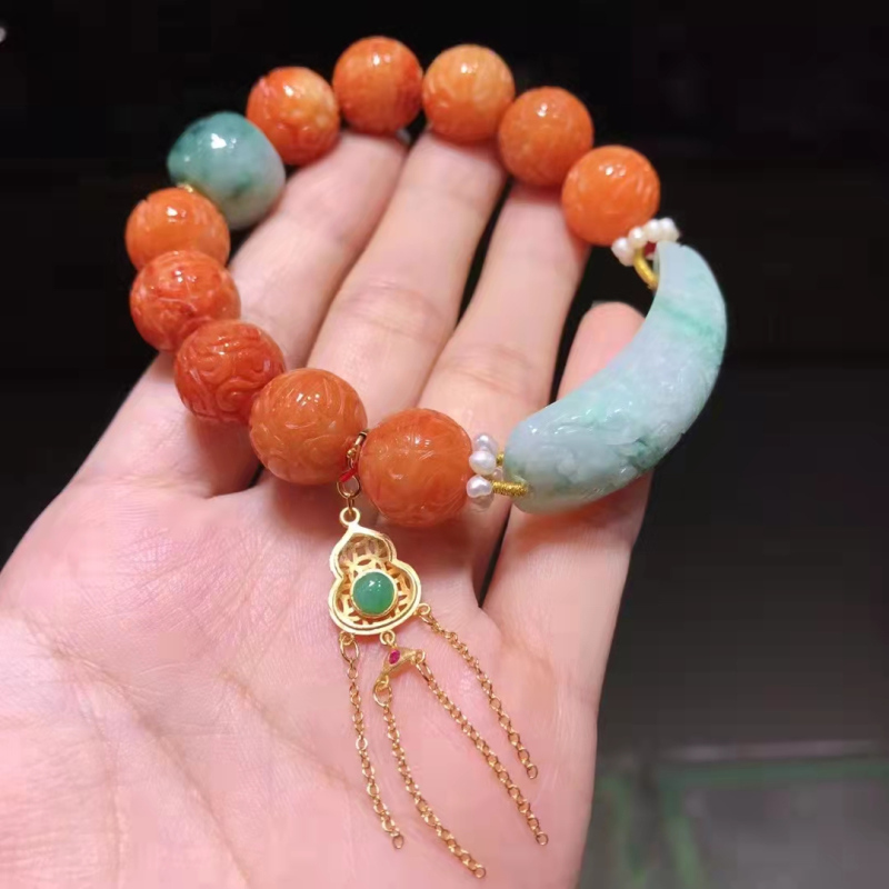 觅玉缘天然a货红翡回纹珠手串