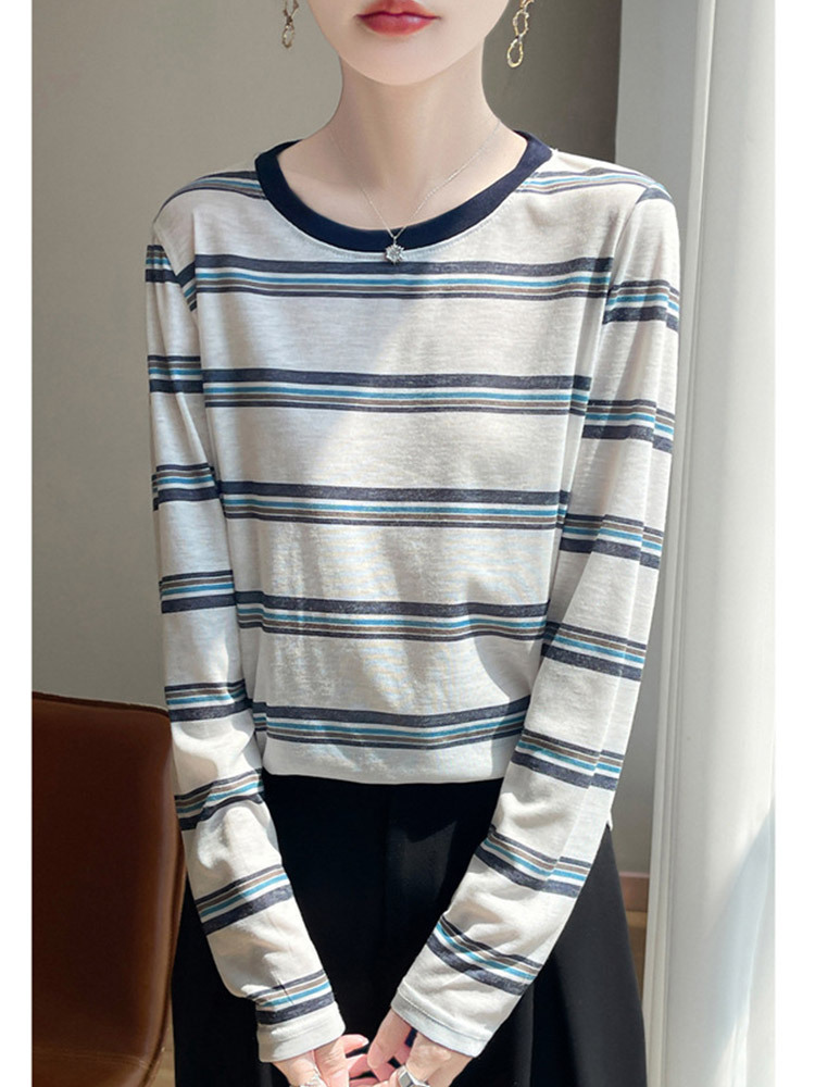 新款超细纤维透气多彩条纹气质减龄防晒衫·炫彩条纹