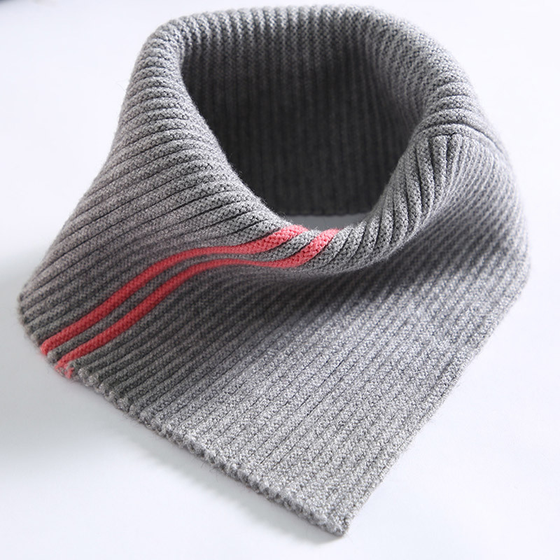 (2个装)羊毛混纺男女款防寒保暖护脖假领围脖·灰色夹条+驼色夹条