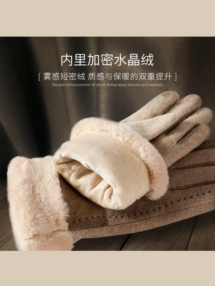 美式撞色羊毛触屏保暖手套DY50#·粉色