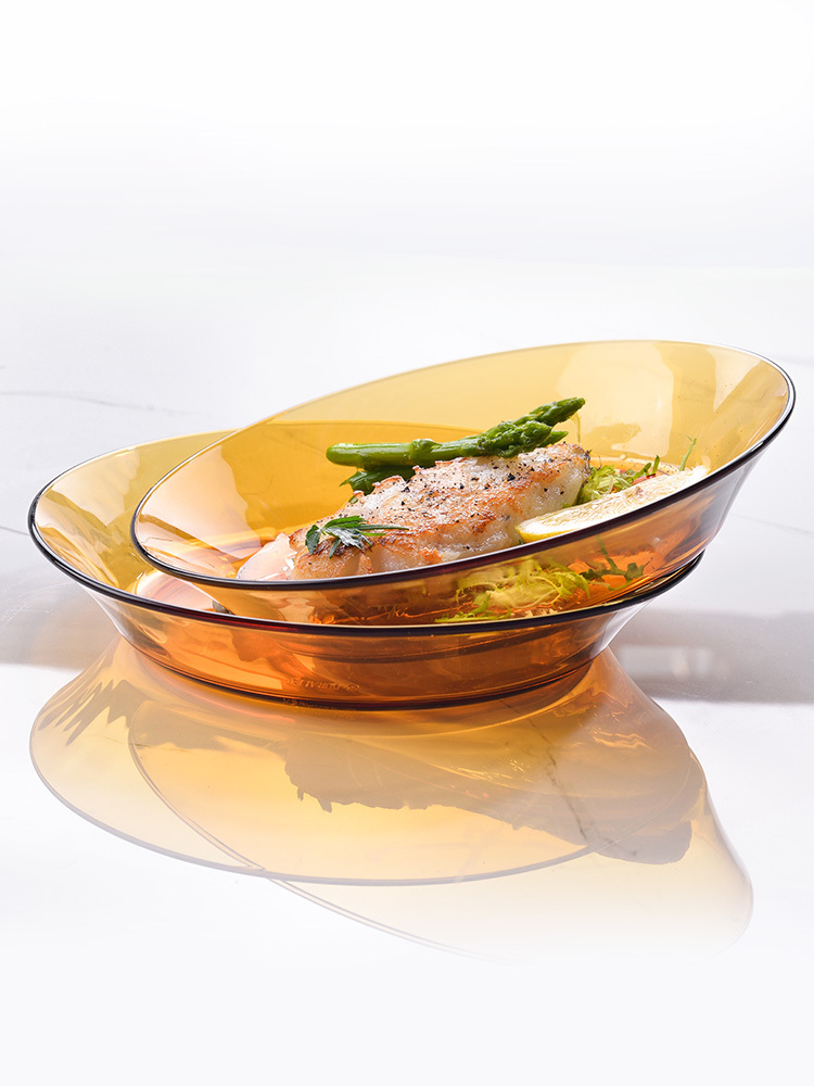 法国多莱斯进口食品级钢化玻璃餐具双人四件套琥珀色沙拉碗西餐盘