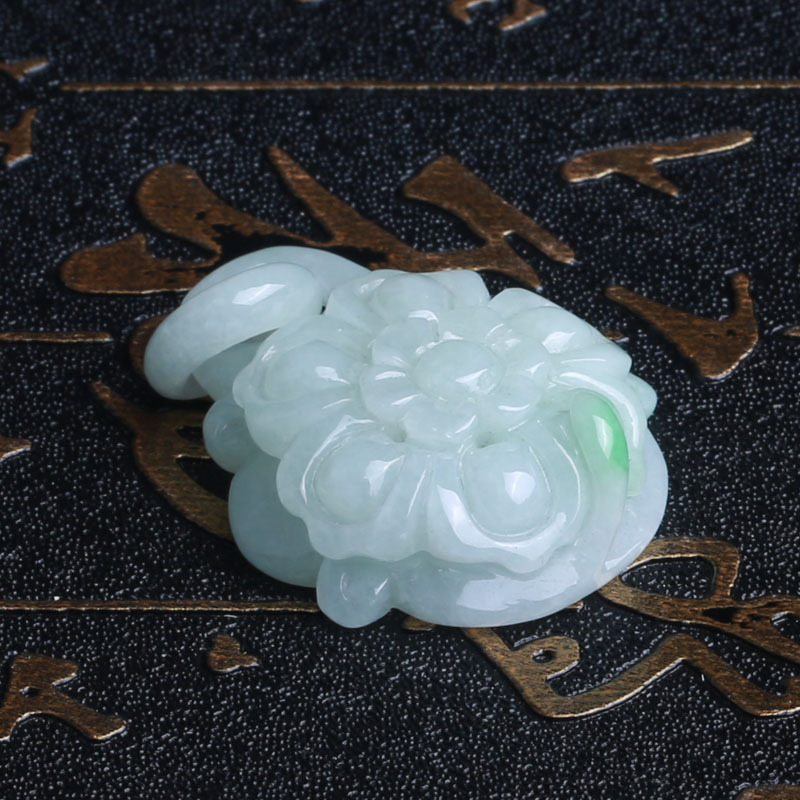 老冯记a货翡翠菊花雕件吊坠b