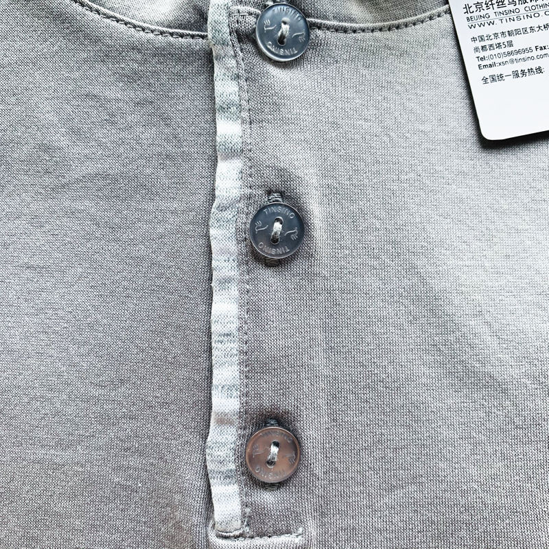 纤丝鸟质感丝光棉系列男士圆领系扣半袖衫·中灰色