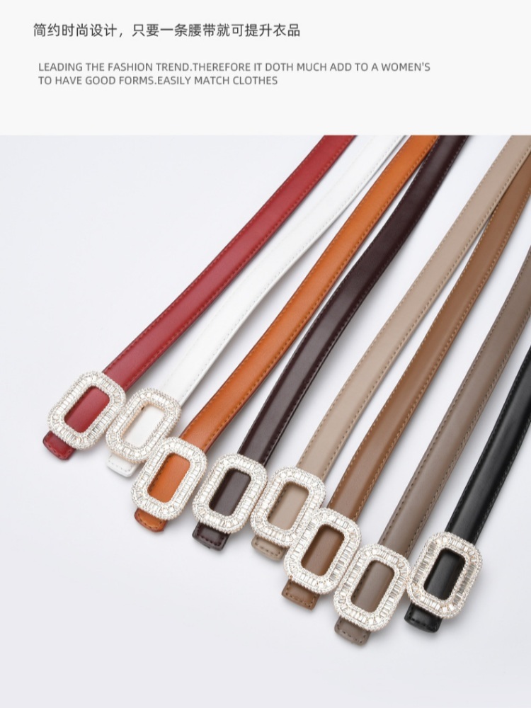 杜鹃鸟细款时尚镶钻牛皮腰带20327·黄色