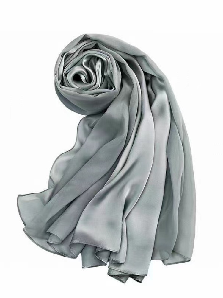 南秀丝语桑蚕丝重缎纯色围巾SP99（含礼盒）·银灰色