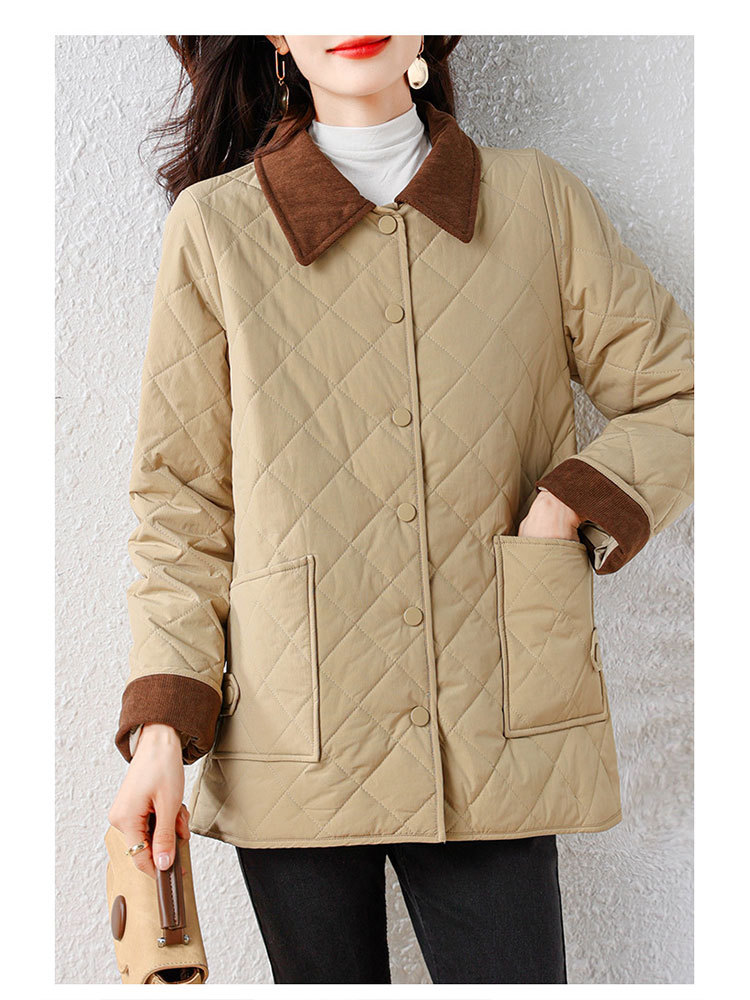 时尚新款撞色拼接巴恩风保暖百搭棉服·卡其色