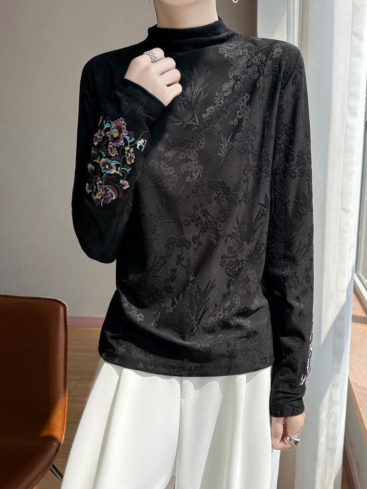 古韵国风重工绣花透气高雅上衣·款式1-经典黑