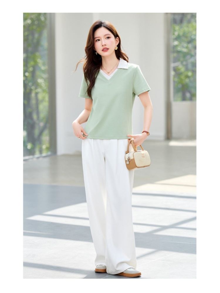 【92精梳棉】轩凌子拼接翻领短袖T恤XS82620047·冰茶色