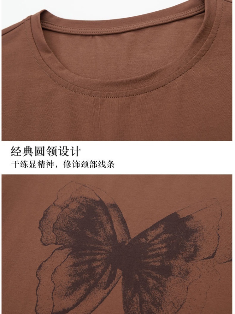 【95精梳棉】蓝萱大码蝴蝶印花短T恤WDR6629·咖啡色