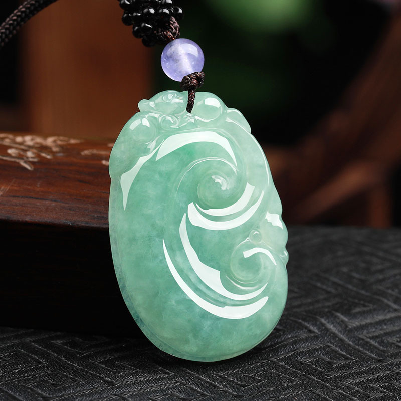 老冯记冰糯水润天然a货翡翠如意玉挂件