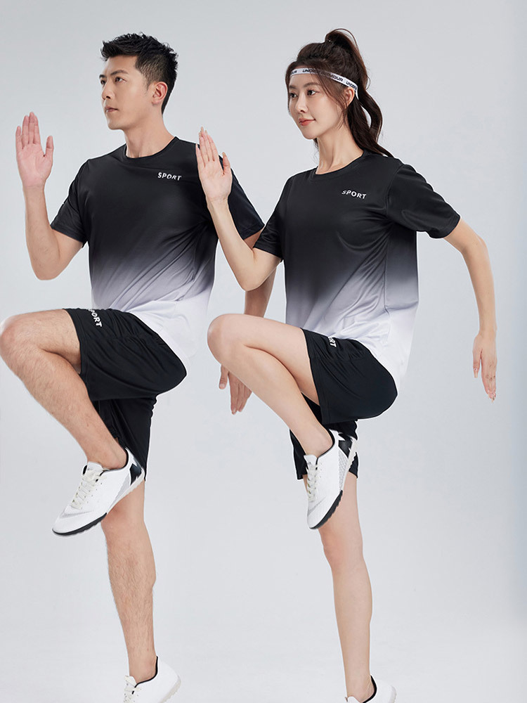 【速干短袖+五分裤/男女同款】时尚透气户外运动弹力舒展套装·粉红色
