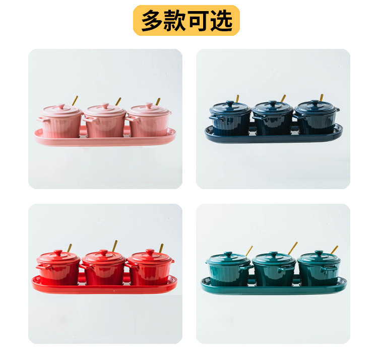 创意赫本锅陶瓷大容量家用带盖调料罐·红色