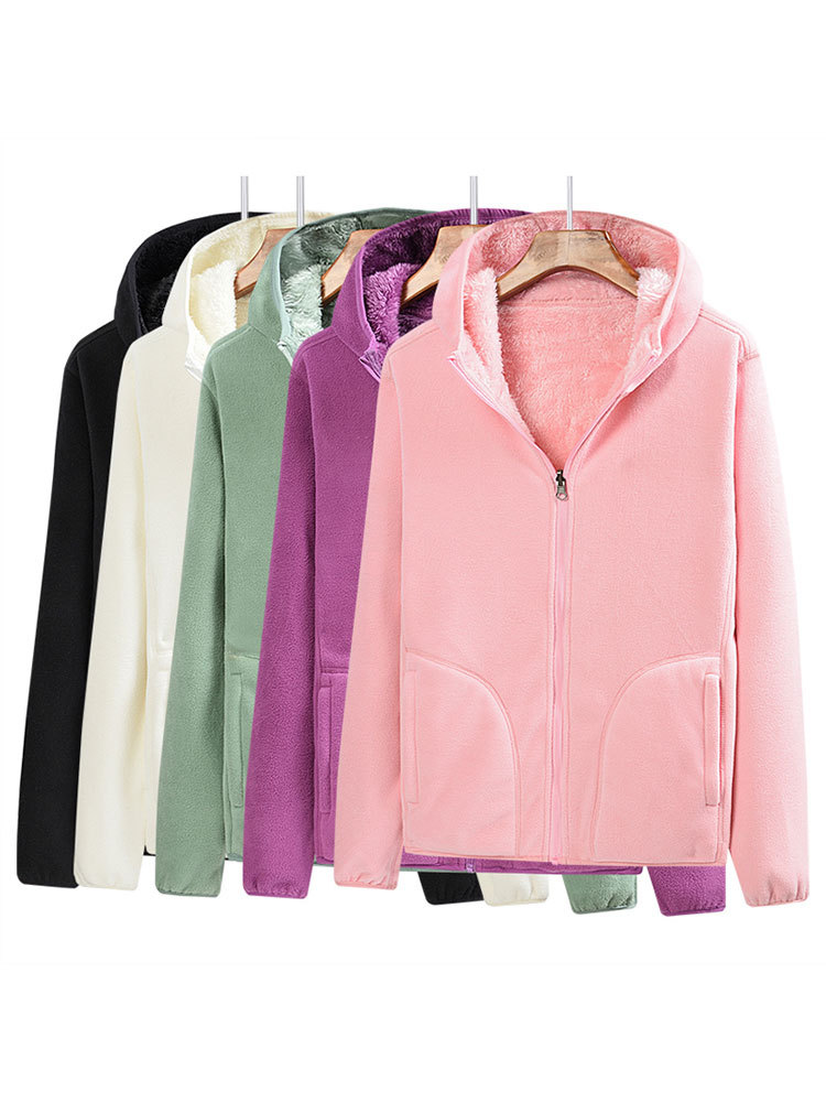 【双面绒】摇粒绒珊瑚绒加厚连帽拉链外套·紫色