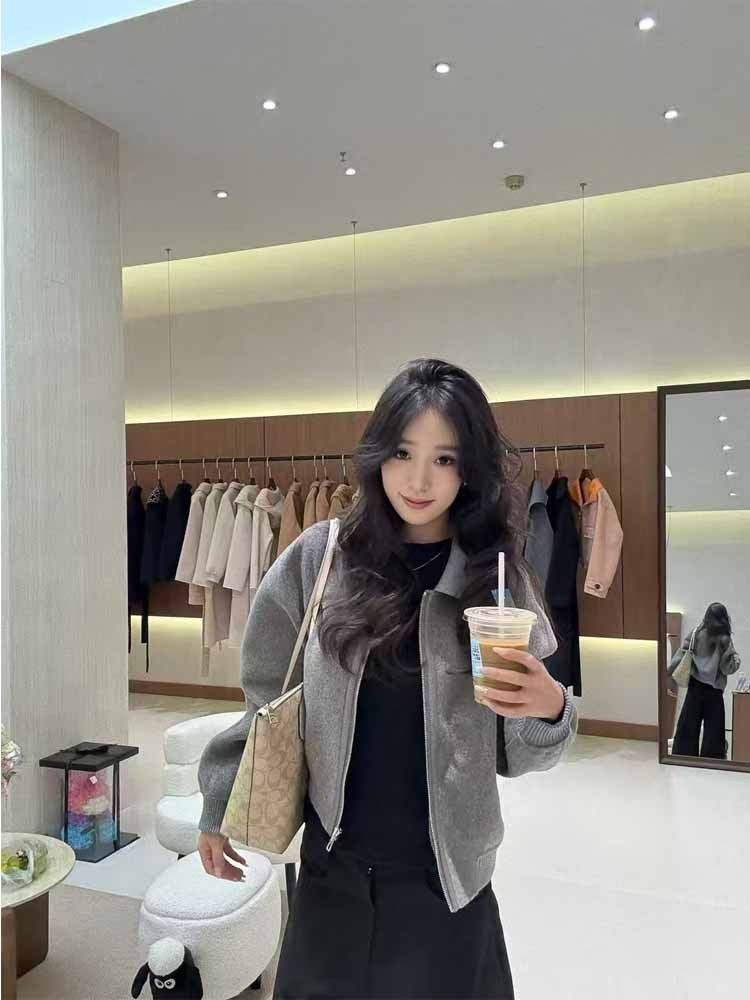 25新款H＋专柜同款休闲短款羊绒大衣·灰色