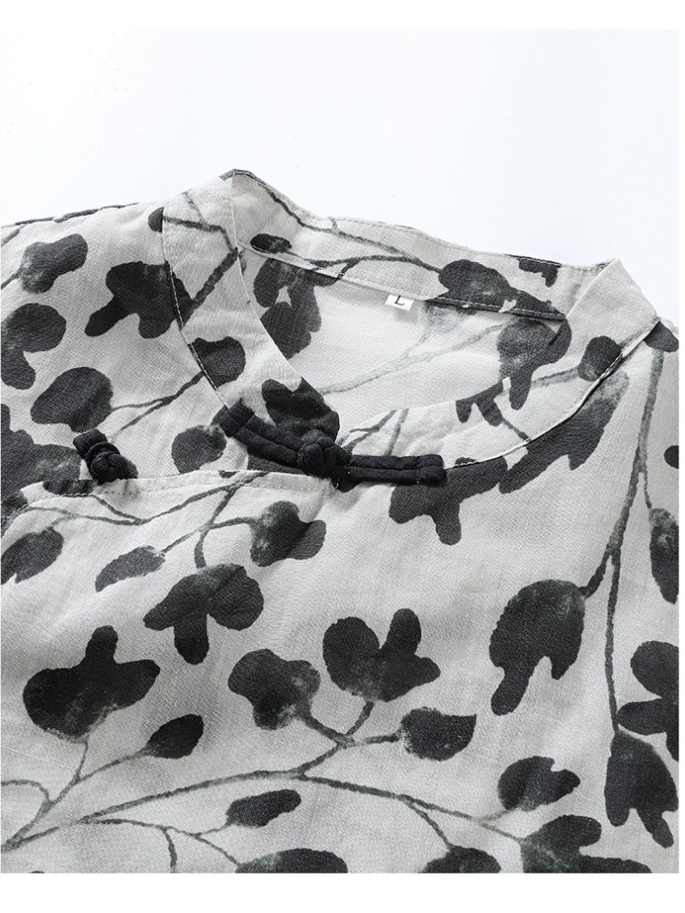 【100苎麻】可风各水墨晕染短袖衬衫63059·水墨灰