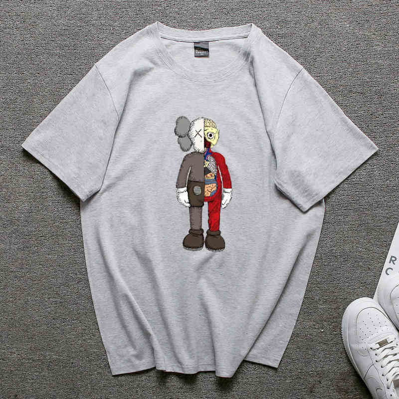 安柘娜kaws联名芝麻街t恤情侣款纯棉短袖ad19-ka335·红色