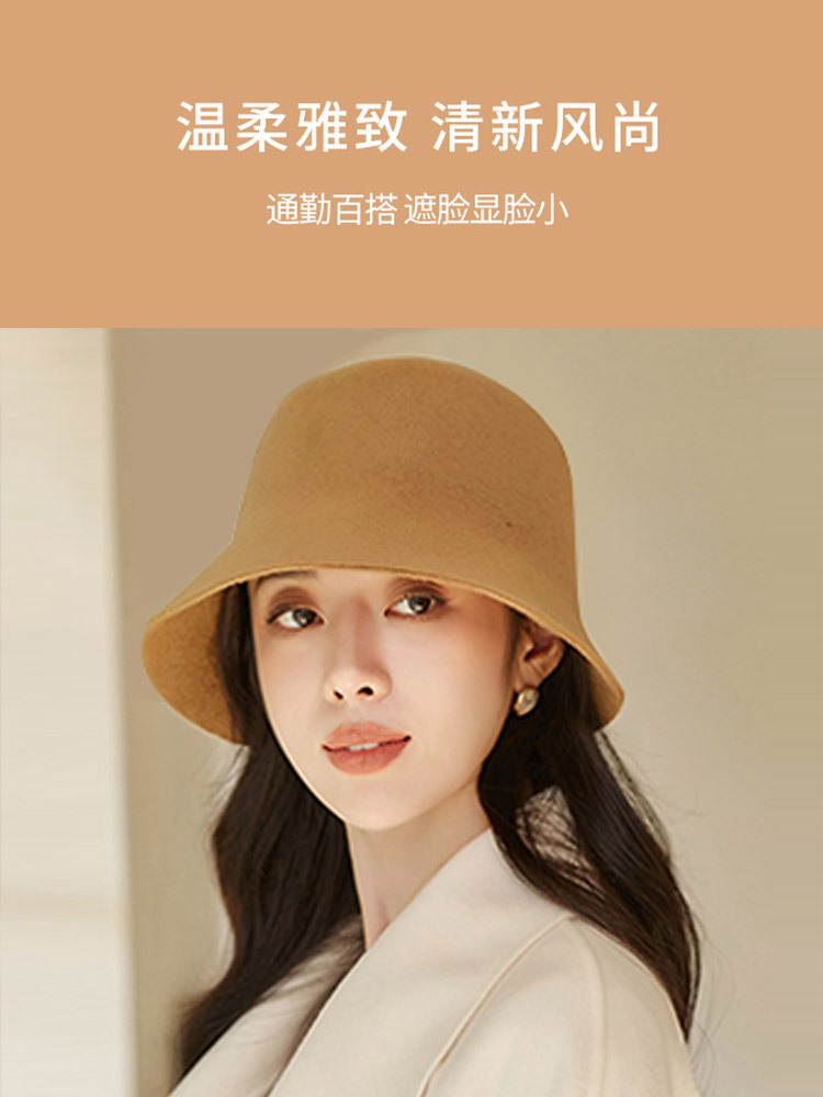 羊毛保暖时尚百搭减龄渔夫帽·原绒驼