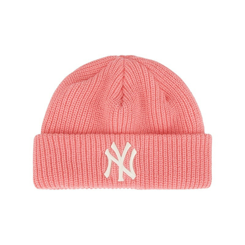 MLB针织帽 刺绣标毛线帽男女百搭韩版NY/LA帽子·粉红色NY