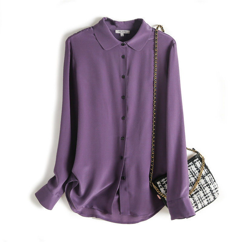 2023新款高端轻奢经典纯色真丝长袖衬衫·深紫色